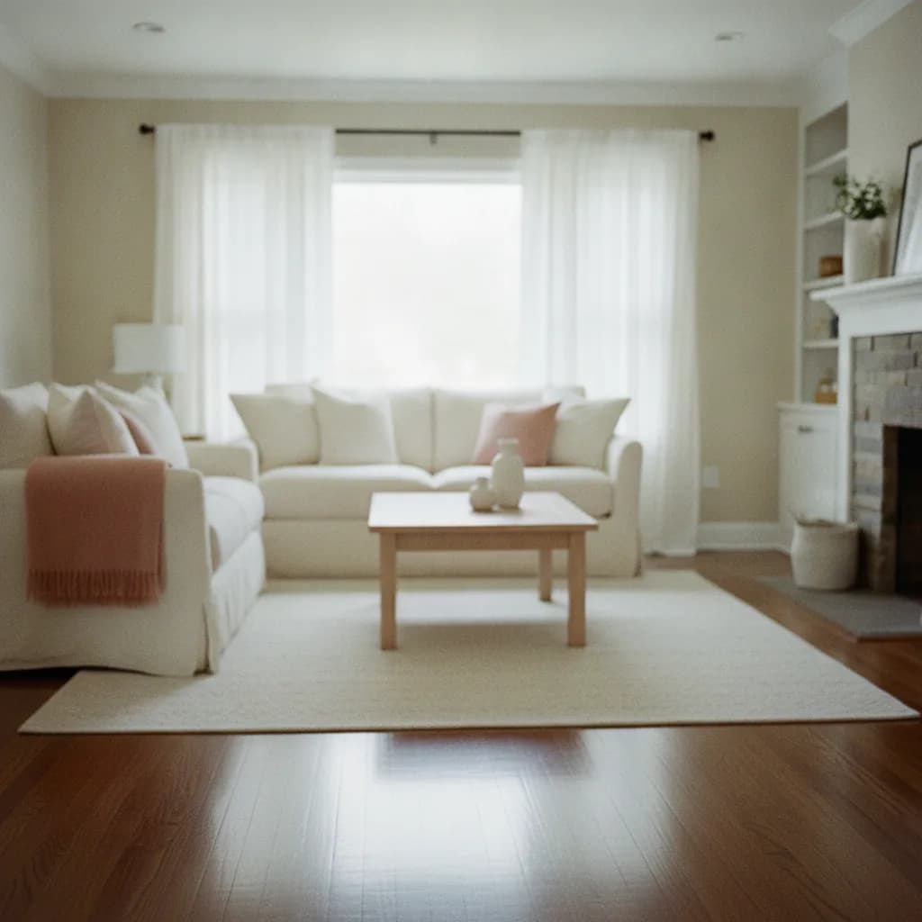 Bright, freshly cleaned living room in a New England home