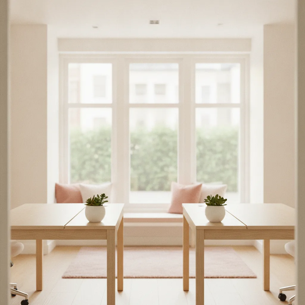 Clean, bright, tidy small office workspace